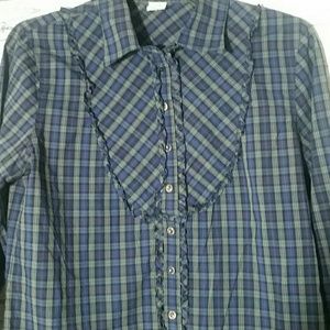 🌻J. Crew  Plaid Ruffle  Shirt Womens Size 8